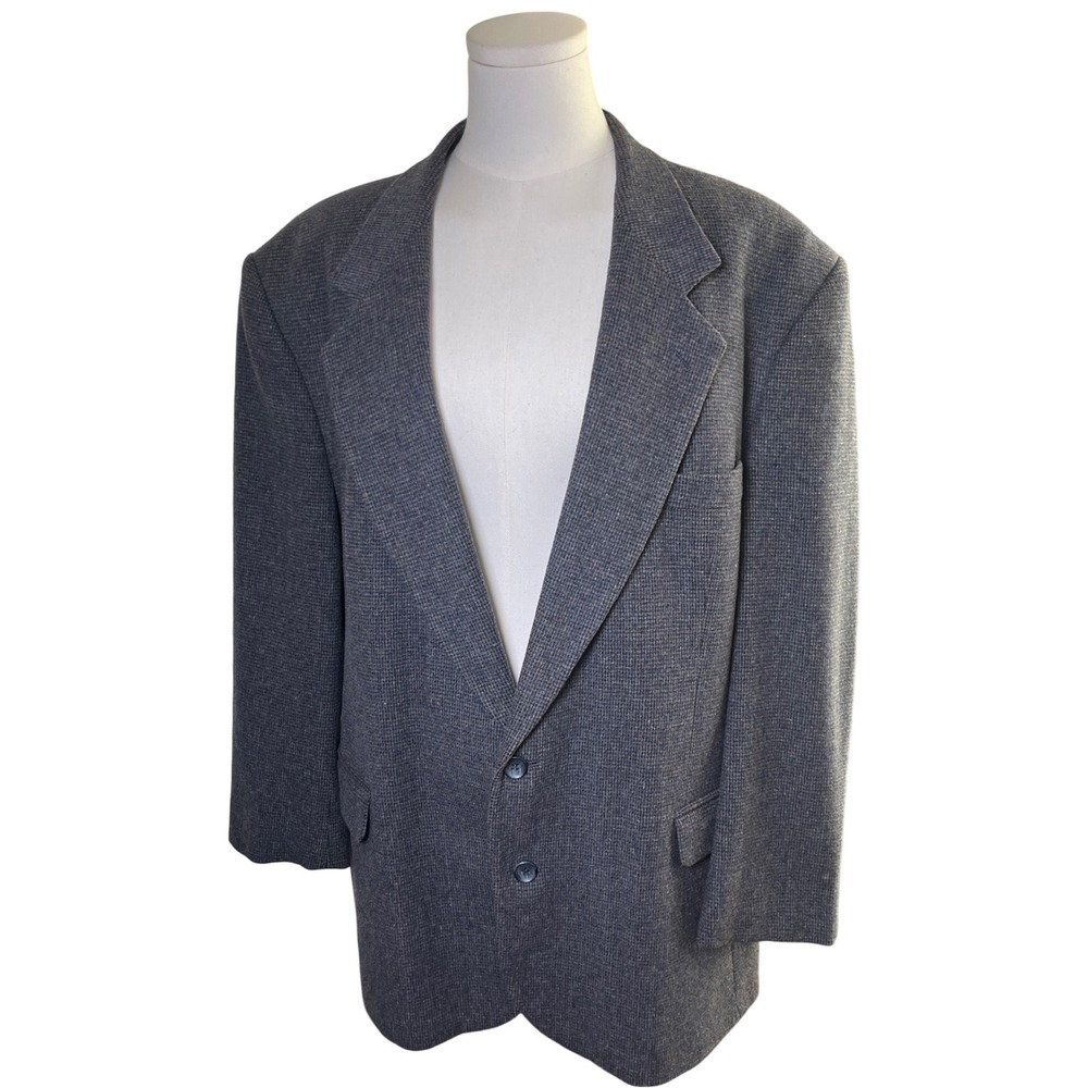 Vintage Blue Multi Check Wool Camel Hair Blazer Academia‎ Professor 44R